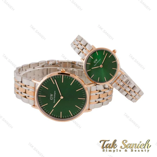ساعت ست دنیل ولینگتون دورنگ رزگلد صفحه سبز DW-4717-S
