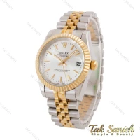 ساعت رولکس دورنگ طلایی خطی صفحه نقره ای Rolex-4729-G