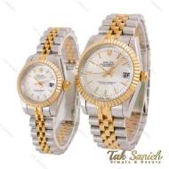 ساعت ست رولکس دورنگ طلایی خطی صفحه نقره ای Rolex-4730-S