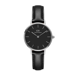 ساعت دنیل ولینگتون زنانه نقره ای مشکی بند چرم DW-4740-32-L