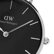 ساعت دنیل ولینگتون زنانه بند چرم عسلی قاب سیلور صفحه مشکی DW-4742-32-L