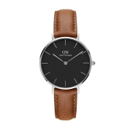 ساعت دنیل ولینگتون زنانه بند چرم عسلی قاب سیلور صفحه مشکی DW-4742-32-L