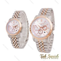 ساعت ست سیتیزن سه موتوره دورنگ رزگلد صفحه سفید Citizen-5554-S