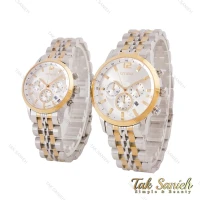 ساعت ست سیتیزن سه موتوره دورنگ طلایی صفحه سفید Citizen-5561-S