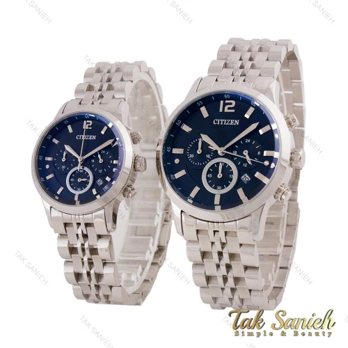 ساعت ست سیتیزن سه موتوره سیلور صفحه مشکی Citizen-5562-S