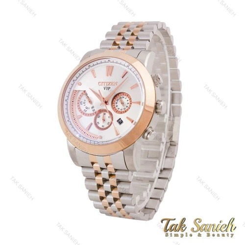 ساعت سیتیزن مردانه دورنگ رزگلد سه موتوره کرنوگراف Citizen-5563-G
