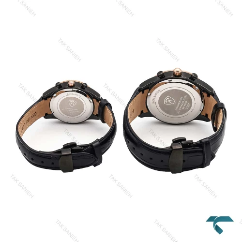 ساعت ست رومانسون بند چرم مشکی رزگلد Romanson-5938-S