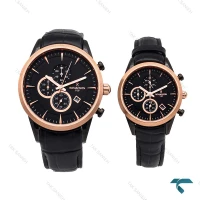 ساعت ست رومانسون بند چرم مشکی رزگلد Romanson-5938-S