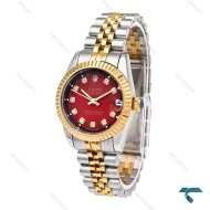 رولکس زنانه دورنگ طلایی صفحه قرمز مدیوم Rolex-5978-M-L