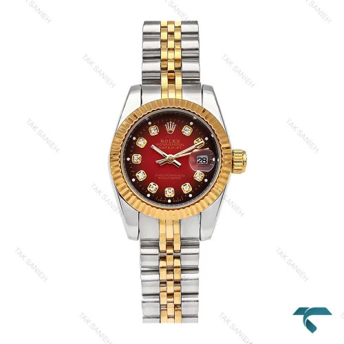 ساعت رولکس زنانه دورنگ صفحه قرمز اسمال Rolex-5979-S-L