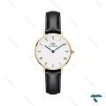 ساعت دنیل ولینگتون مینی زنانه طلایی گرد بند چرم ایندکس یونانی DW-5995-24-L