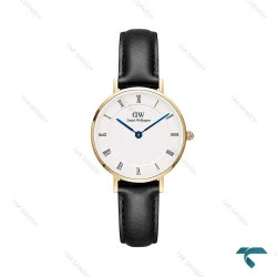 ساعت دنیل ولینگتون مینی زنانه طلایی گرد بند چرم ایندکس یونانی DW-5995-24-L
