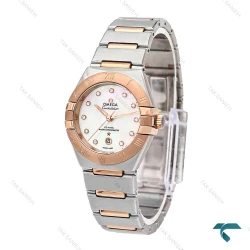 ساعت امگا زنانه جدید دو رنگ رزگلد صفحه سفید ایندکس نگین Omega-5856-L