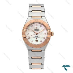 ساعت امگا زنانه جدید دو رنگ رزگلد صفحه سفید ایندکس نگین Omega-5856-L