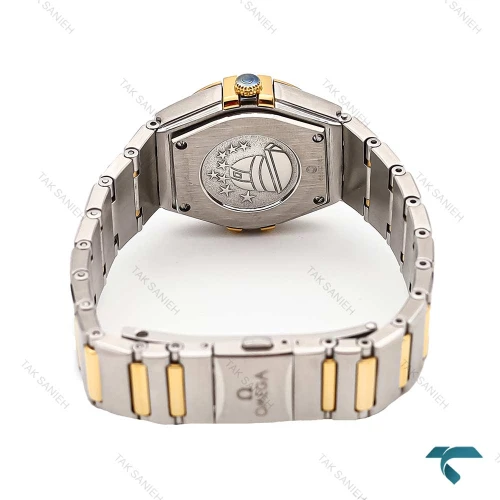 ساعت زنانه امگا کانسلیشن جدید دو رنگ طلایی صفحه سفید ایندکس نگین Omega-5857-L