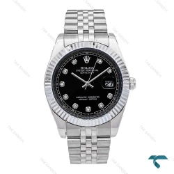 رولکس دیت جاست 2 مردانه استیل صفحه مشکی ایندکس نگین ROLEX-6063-G