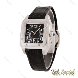 ساعت کارتیر سانتوس 100 زنانه سیلور مشکی بند چرم Cartier-5594-L