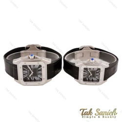 ساعت ست کارتیر سانتوس 100 بند چرم مشکی Cartier-5596-S