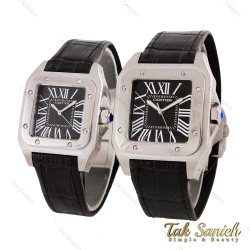 ساعت ست کارتیر سانتوس 100 بند چرم مشکی Cartier-5596-S