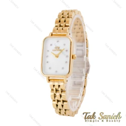 ساعت دنیل ولینگتون مستطیلی زنانه طلایی سفید ایندکس نگین DW-5601-L