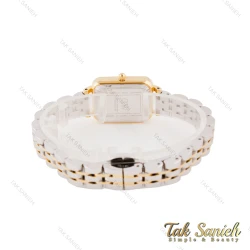 ساعت DW مستطیلی زنانه دورنگ طلایی سفید ایندکس نگین DW-5605-L