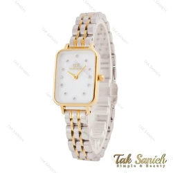 ساعت DW مستطیلی زنانه دورنگ طلایی سفید ایندکس نگین DW-5605-L