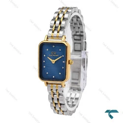 ساعت مستطیلی DW زنانه دورنگ طلایی صفحه سرمه ای نگینی DW-6080-L