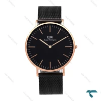 ساعت دنیل ولینگتون مردانه بند حصیری مشکی رزگلد DW-6098-G