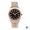ساعت رولکس مردانه دورنگ رزگلد صفحه مشکی ایندکس نگین Rolex-6112-G