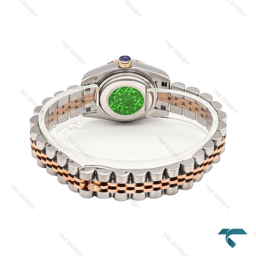 ساعت زنانه رولکس دورنگ رزگلد صفحه مشکی ایندکس خط متوسط Rolex-6114-L