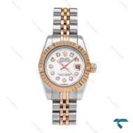 ساعت رولکس زنانه دورنگ رزگلد صفحه سفید ایندکس نگین اسمال Rolex-6121-L