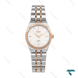 ساعت الکسا پریمیر 0106 زنانه دورنگ رزگلد صفحه سفید Alexa-6130-L