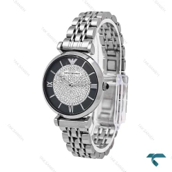 ساعت امپریوآرمانی زنانه استیل صفحه مشکی نگین Armani-6166-L