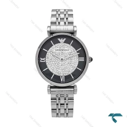 ساعت امپریوآرمانی زنانه استیل صفحه مشکی نگین Armani-6166-L