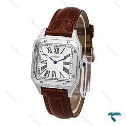 ساعت کارتیر سانتوس دومونت سیلور بندچرم قهوه ای متوسط Cartier-6171-G
