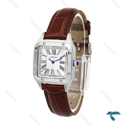 ساعت کارتیه سانتوس دومونت زنانه سیلور بند چرم قهوه ای اسمال Cartier-6172-L