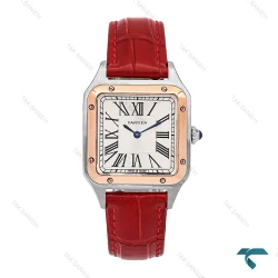 ساعت کارتیر سانتوس دومونت دورنگ رزگلد بندچرم قرمز مدیوم Cartier-6173-G