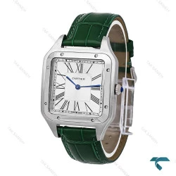 ساعت کارتیر سانتوس دومونت مردانه سیلور بند چرم سبز Cartier-6176-G