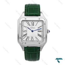 ساعت کارتیر سانتوس دومونت مردانه سیلور بند چرم سبز Cartier-6176-G