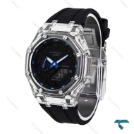 ساعت جیشاک GA2100 شیشه ای مشکی عقربه آبی Casio-6179-G