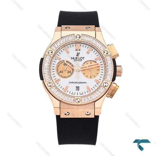 ساعت هابلوت زنانه سه موتوره رزگلد صفحه سفید دورنگینHublot-6190-L