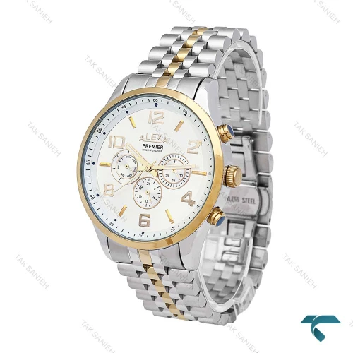 ساعت الکسا پریمیر A0073 مردانه دورنگ طلایی صفحه سفید Alexa-6225-G