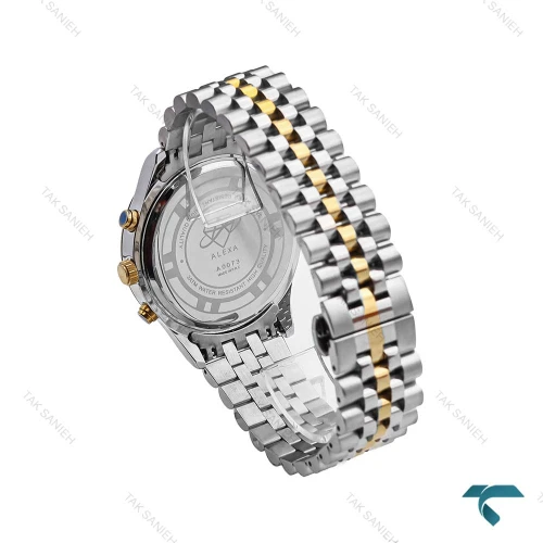 ساعت الکسا پریمیر A0073 مردانه دورنگ طلایی صفحه سفید Alexa-6225-G