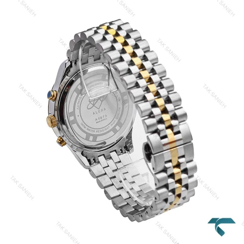 ساعت الکسا Premier A0073 مردانه دورنگ طلایی صفحه مشکی Alexa-6227-G