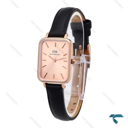 ساعت دنیل ولینگتون زنانه مستطیلی رزگلد بندچرم مشکی DW-6246-L