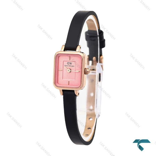ساعت DW زنانه مینی مستطیلی رزگلد صفحه صورتی بند چرم DW-6250-L