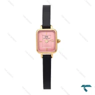 دنیل ولینگتون مینی مستطیلی زنانه طلایی صفحه صورتی بند چرمی DW-6251-L