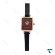 ساعت DW مینی مستطیلی زنانه رزگلد صفحه قهوه ای بند چرمی DW-6252-L