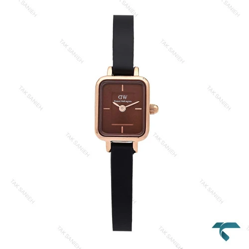 ساعت DW مینی مستطیلی زنانه رزگلد صفحه قهوه ای بند چرمی DW-6252-L
