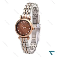 ساعت آرمانی مینی زنانه دورنگ رزگلد صفحه قهوه ای Armani-6268-L